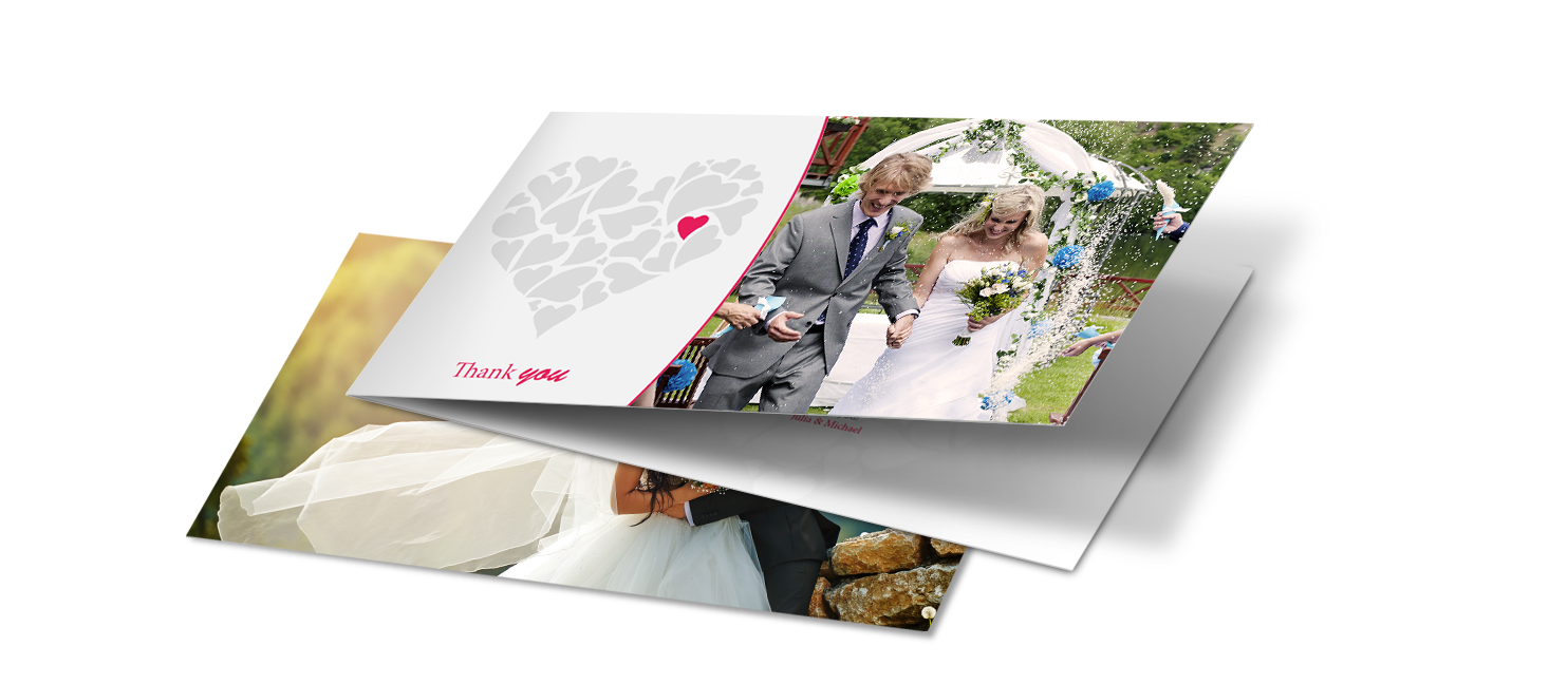 Personalice su tarjeta con fotos propias para cada ocasión, ya sea como tarjetas para enlaces matrimoniales, comuniones, tarjetas de mesa o cartas de menú.